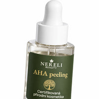 AHA peeling, 30 ml – detail obalu a etikety na bílém pozadí