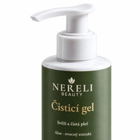 Čistící gel na mastnou pleť s aloe, 200 ml – detail obalu a etikety na bílém pozadí