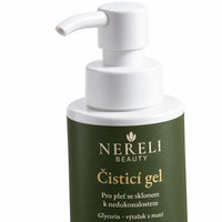 Čisticí přípravek pro pleť se sklonem k akné NERELI, 140 ml – detail obalu a etikety na bílém pozadí