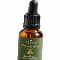 Gelový booster s kofeinem, 20 ml – detail obalu a etikety na bílém pozadí