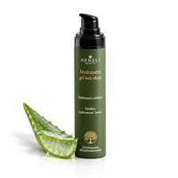 Hydratační gel na obličej, 50 ml – kompozice s aloe vera na bílém pozadí