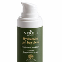 Hydratační gel na obličej, 50 ml – detail obalu a etikety na bílém pozadí