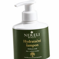 Hydratační šampon pro hebké a lesklé vlasy NERELI, 290 ml – detail obalu a etikety na bílém pozadí
