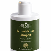Jemný dětský šampon NERELI, 400 ml – detail obalu a etikety na bílém pozadí