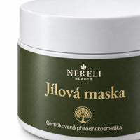 Jílová pleťová maska na póry a černé tečky, 90 ml – detail obalu a etikety na bílém pozadí
