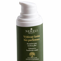 Krém bez parfemace pro výživnou péči o suchá místa, 50 ml – detail obalu a etikety na bílém pozadí