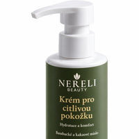 Krém pro citlivou pokožku obličeje a těla NERELI, 190 ml – detail obalu a etikety na bílém pozadí