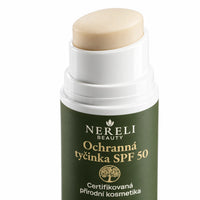 Netónovaná opalovací tyčinka SPF 50, 12 g – detail obalu a etikety na bílém pozadí