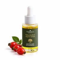 Olejové bakuchiol sérum pro pružnější vzhled pleti, 30 ml – kompozice se šípky na bílém pozadí