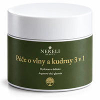 Péče 3 v 1 na kudrnaté vlasy NERELI, 200 ml – detail obalu a etikety na bílém pozadí