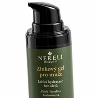 Pleťový gel pro muže se zinkem, 50 ml – detail obalu a etikety na bílém pozadí