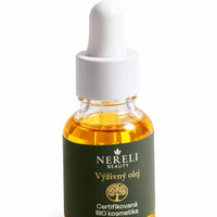 Pleťový olej s arganem, 15 ml – detail obalu a etikety na bílém pozadí