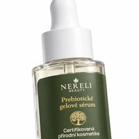 Prebiotické sérum s kyselinou hyaluronovou, 30 ml – detail obalu a etikety na bílém pozadí