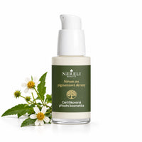 Sérum na pigmentové skvrny s alfa-arbutinem, 30 ml – kompozice s dvouzubcem na bílém pozadí