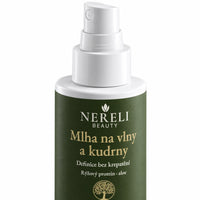 Sprej na kudrnaté vlasy NERELI: mlha pro definici, 125 ml – detail obalu a etikety na bílém pozadí