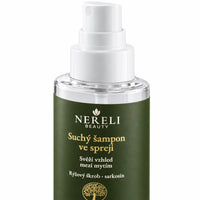 Suchý šampon ve spreji NERELI, 100 ml – detail obalu a etikety na bílém pozadí