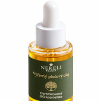 Výživný pleťový olej, 30 ml – detail obalu a etikety na bílém pozadí