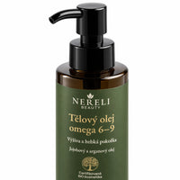 Vyživující tělový olej s omega 6 a 9 NERELI, 150 ml – detail obalu a etikety na bílém pozadí